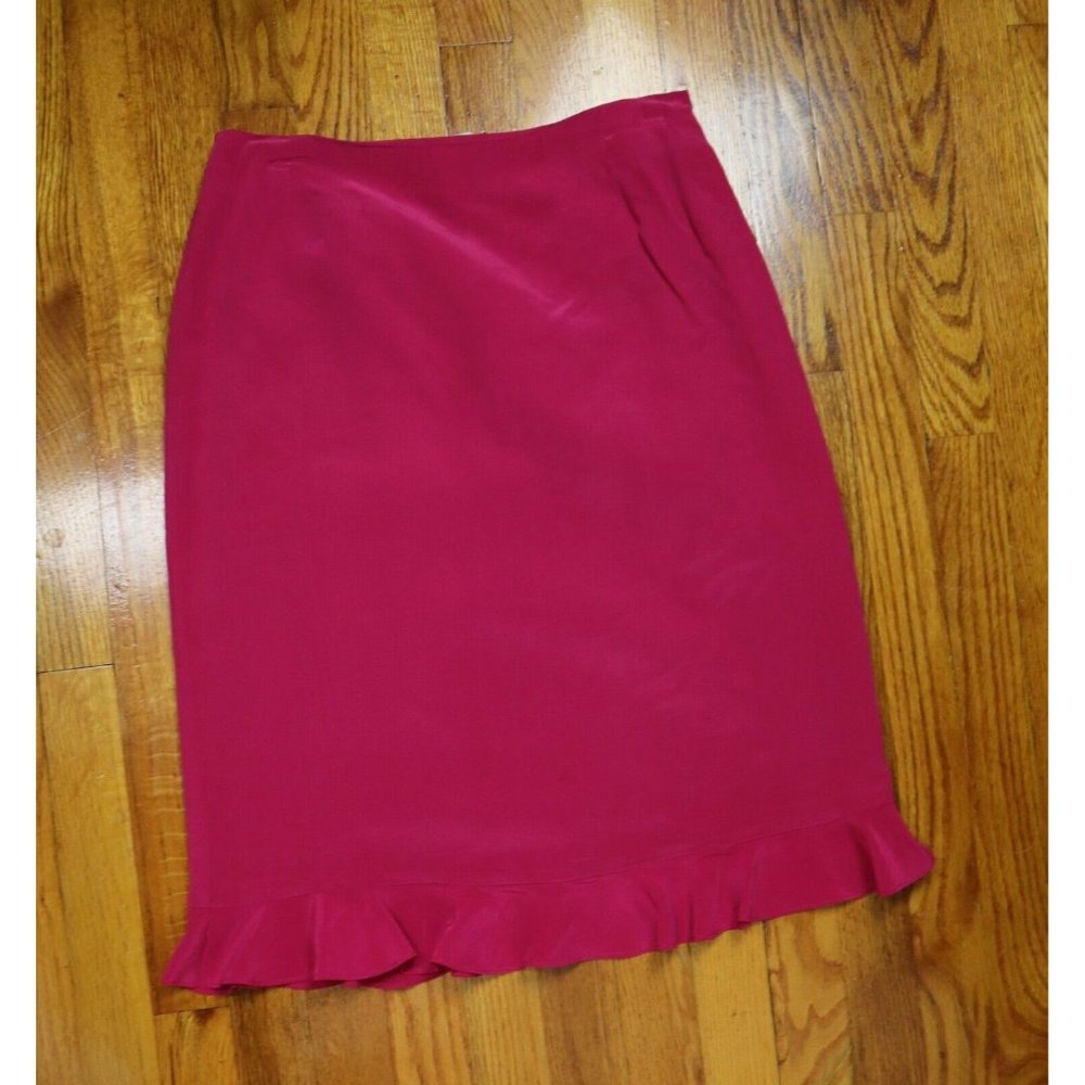 LAURA ASHLEY - WOMEN'S BRIGHT PINK SILK PENCIL SKIRT - SIZE 8